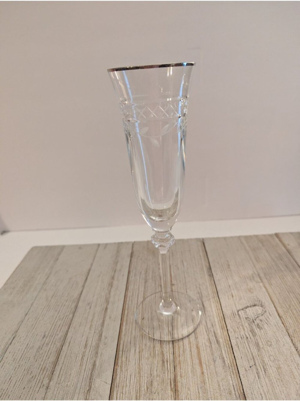 Royal Doulton Wellesley Clear Champagne Flute 8-7/8”  Silver Trim Glass